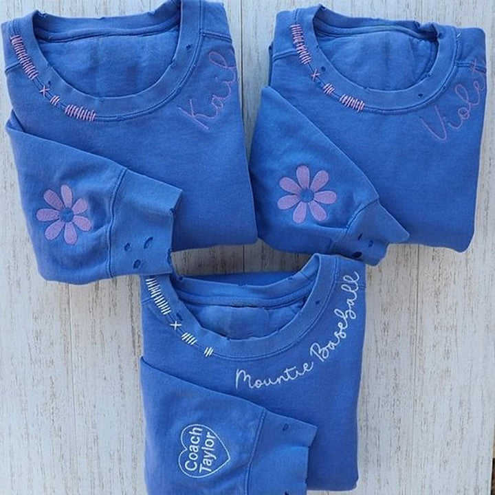 Time Sculptor - Custom Embroidered Hand Distressed Crew Neck Sweatshirt