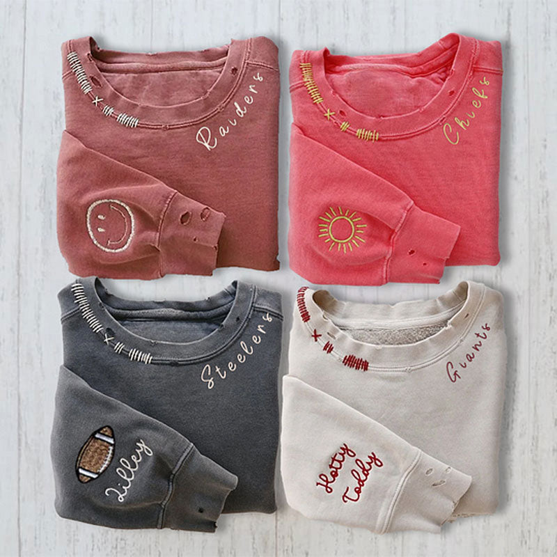 Time Sculptor - Custom Embroidered Hand Distressed Crew Neck Sweatshirt