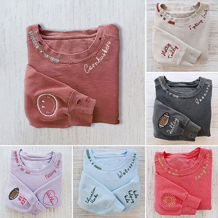 Time Sculptor - Custom Embroidered Hand Distressed Crew Neck Sweatshirt