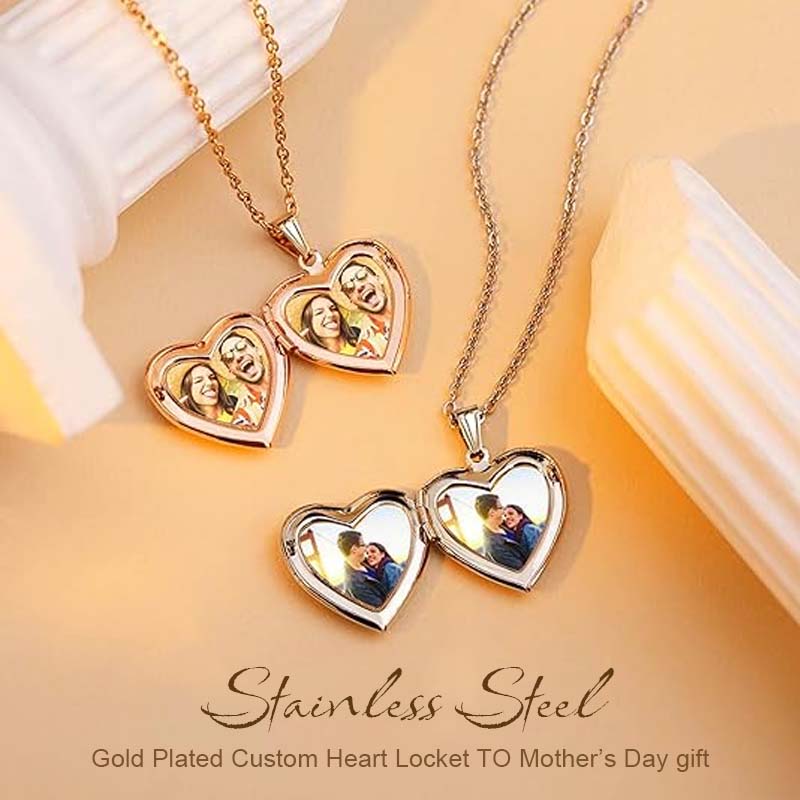 Stainless Steel Gold Plated Custom Heart Locket To Mother’s Day gift