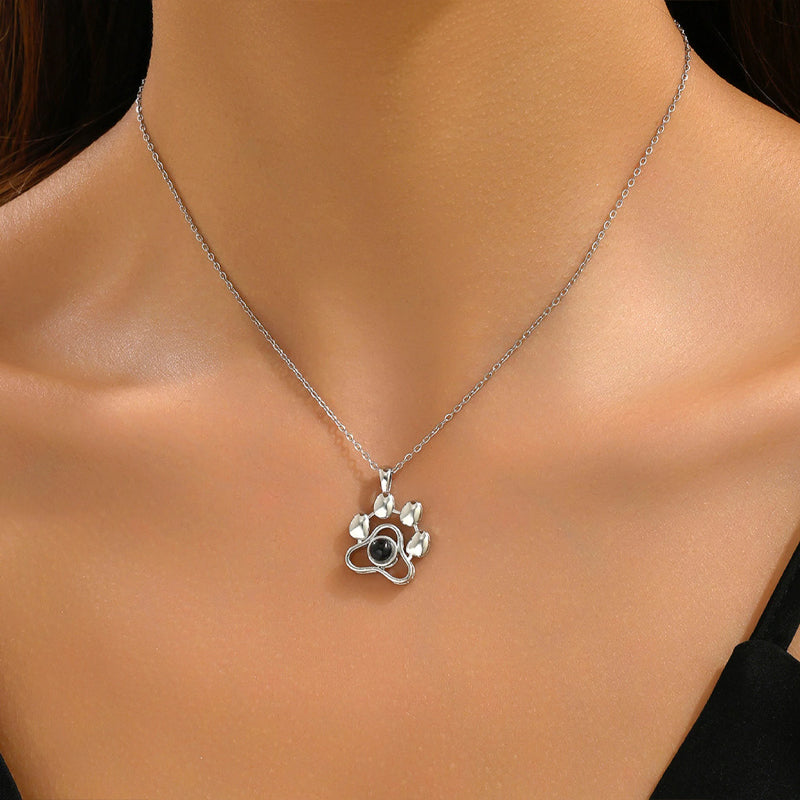 Personalized Pet Paw Photo Projection Necklace