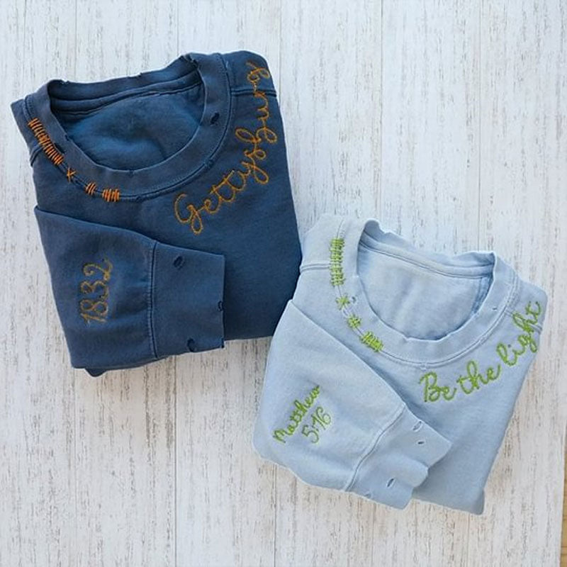 Time Sculptor - Custom Embroidered Hand Distressed Crew Neck Sweatshirt