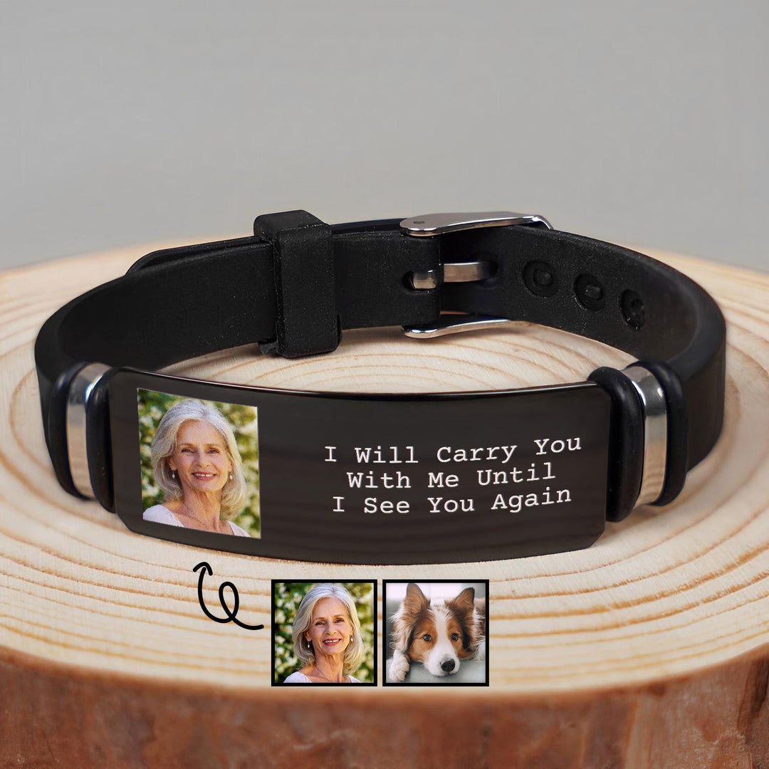 Personalisiertes Foto „I'll Carry You“ – Erinnerungsgeschenk für Familie, Geschwister, Freunde, Hundeliebhaber, Katzenliebhaber – personalisiertes Armband mit Gravur