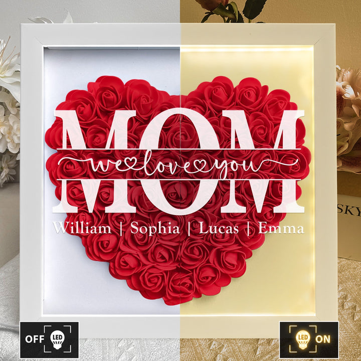 We Love You Mom - Personalized Flower Shadow Box With LED Light