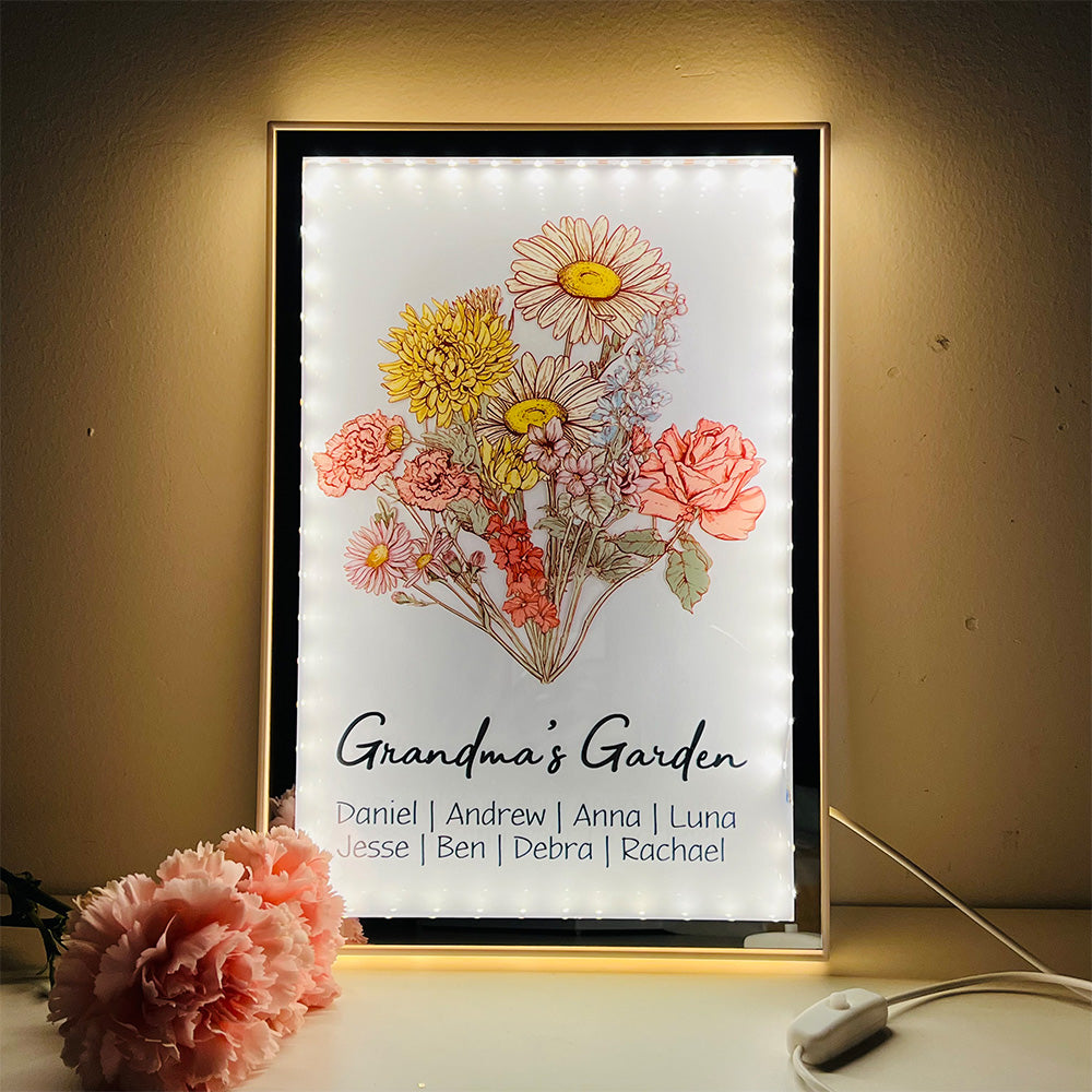 Custom Birth Flower Bouquet Night Light Mirror