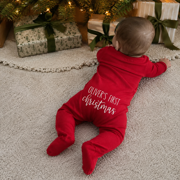 Personalized Baby’s First Christmas Organic Cotton Footed Romper