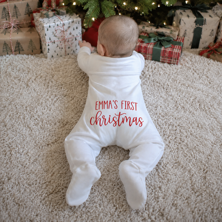 Personalized Baby’s First Christmas Organic Cotton Footed Romper