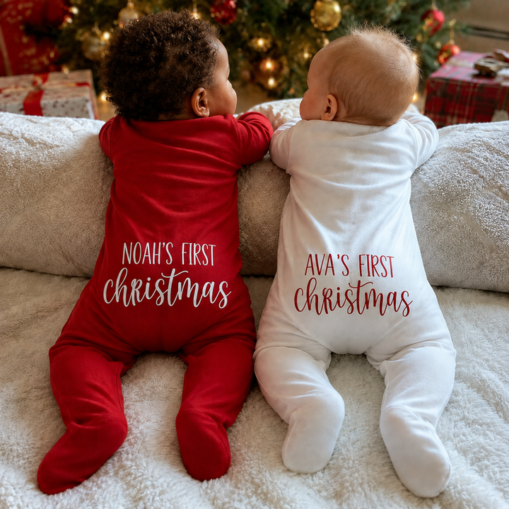 Personalized Baby’s First Christmas Organic Cotton Footed Romper