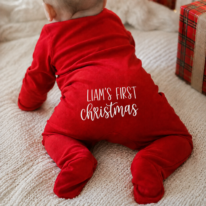 Personalized Baby’s First Christmas Organic Cotton Footed Romper
