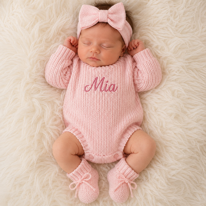 Personalized Baby Name Organic Cotton Knit Romper