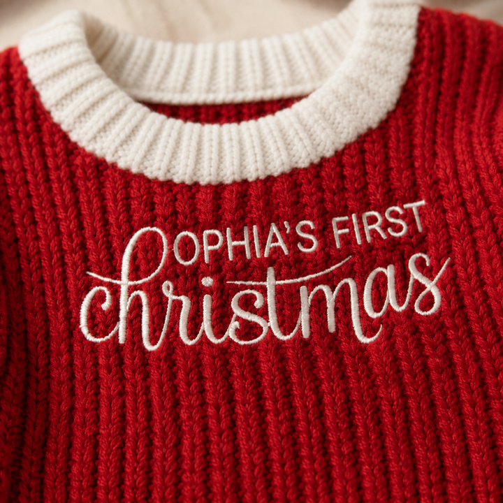 Personalized Baby’s First Christmas Organic Cotton Knit Romper