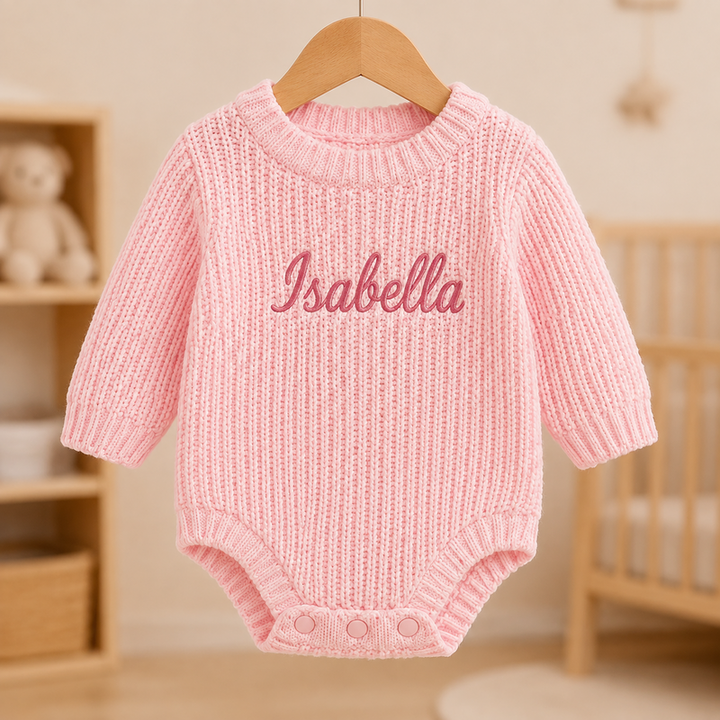 Personalized Baby Name Organic Cotton Knit Romper