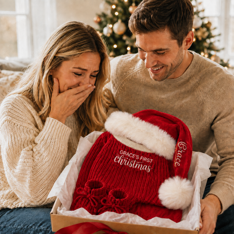 Personalized Baby’s First Christmas Organic Cotton Knit Romper