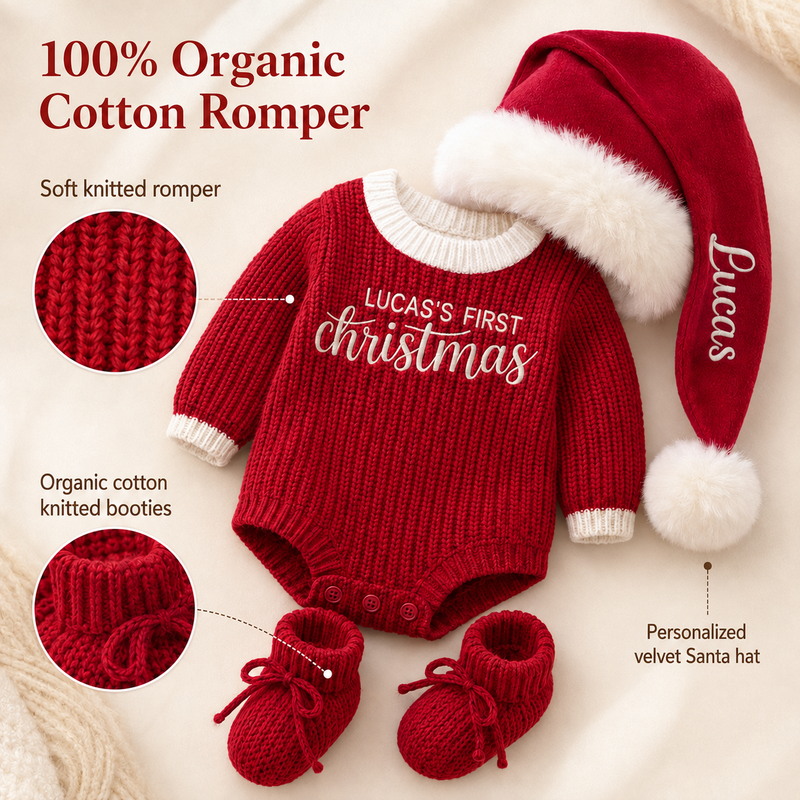 Personalized Baby’s First Christmas Organic Cotton Knit Romper