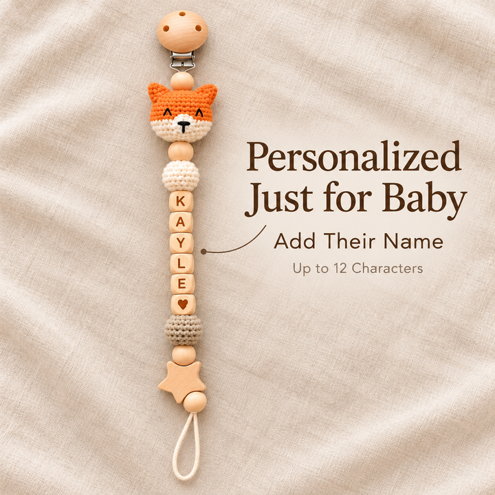 Personalized Crochet Animal Pacifier Clip – Custom Baby Name Gift