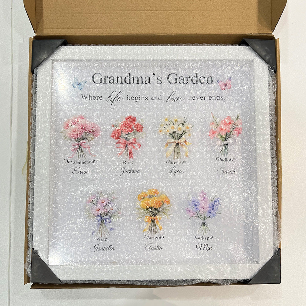 Personalised Floral Frame - Mom's Garden is Her Children Glowing Light Frame Box