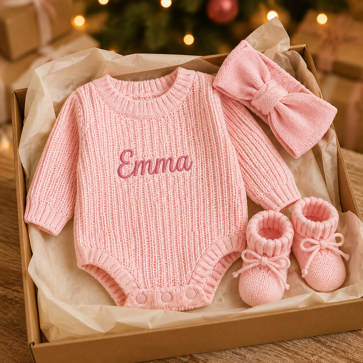 Personalized Baby Name Organic Cotton Knit Romper