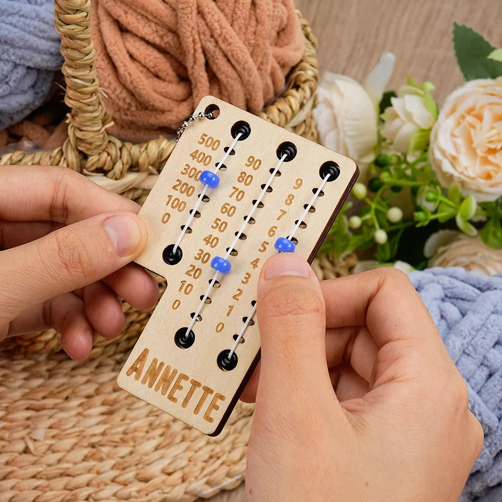 Personalized Multicolor Beaded Wooden Sewing Row Counter with Engraved Name Knitting Tool to Assist Counting Birthday Gift for Knitting Lovers
