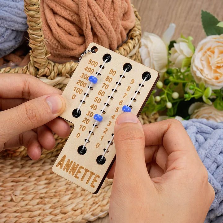 Personalized Multicolor Beaded Wooden Sewing Row Counter with Engraved Name Knitting Tool to Assist Counting Birthday Gift for Knitting Lovers
