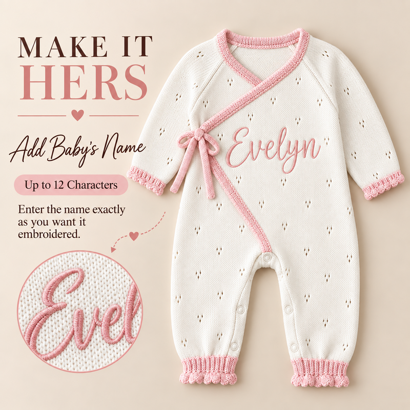 Personalized Baby Girl Organic Cotton Knit Romper – Custom Name Outfit