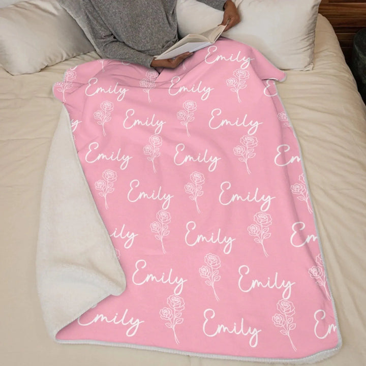 Custom Name Flower Blanket for Kids – Soft Flannel Blanket with Repeating Floral Design
