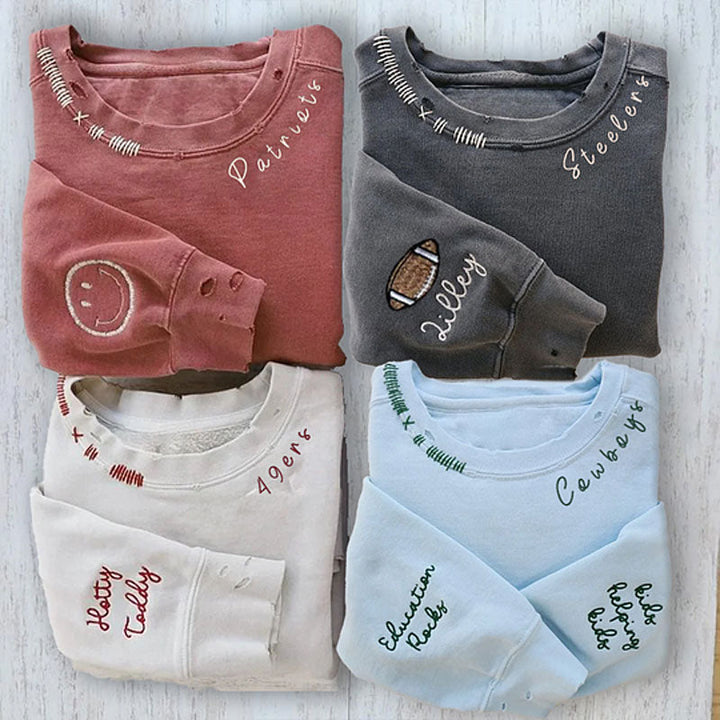 VINTAGE CUSTOM CREW-Custom Embroidered Hand Distressed Crew Neck Sweatshirt