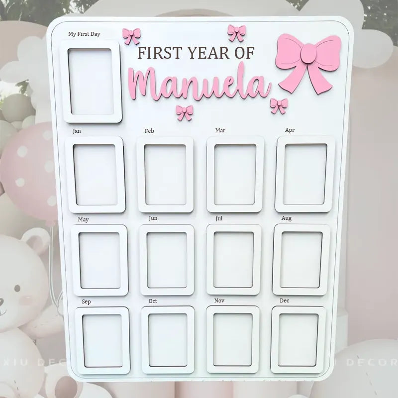 Pink Bow – Personalized Baby’s First Year Photo Frame