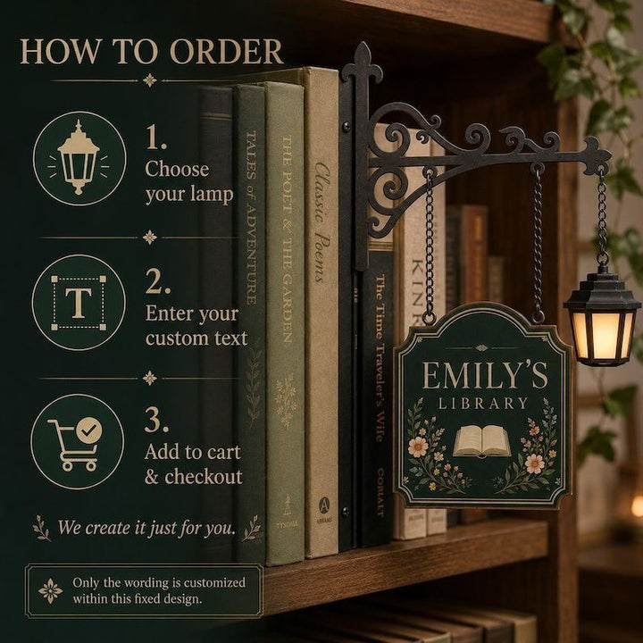 Personalized Bookshelf Sign with LED Lamp – Custom Home Library Decor for Book Lovers