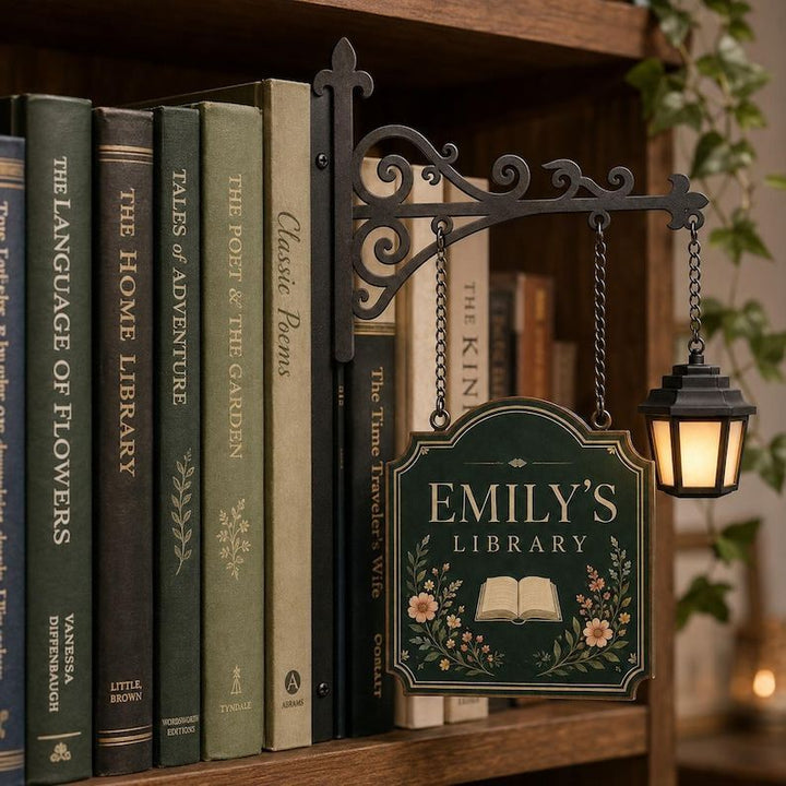 Personalized Bookshelf Sign with LED Lamp – Custom Home Library Decor for Book Lovers