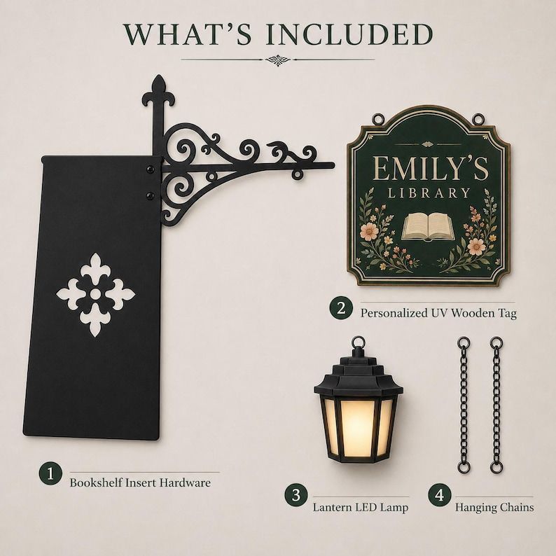 Personalized Bookshelf Sign with LED Lamp – Custom Home Library Decor for Book Lovers