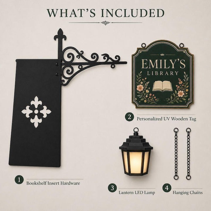 Personalized Bookshelf Sign with LED Lamp – Custom Home Library Decor for Book Lovers