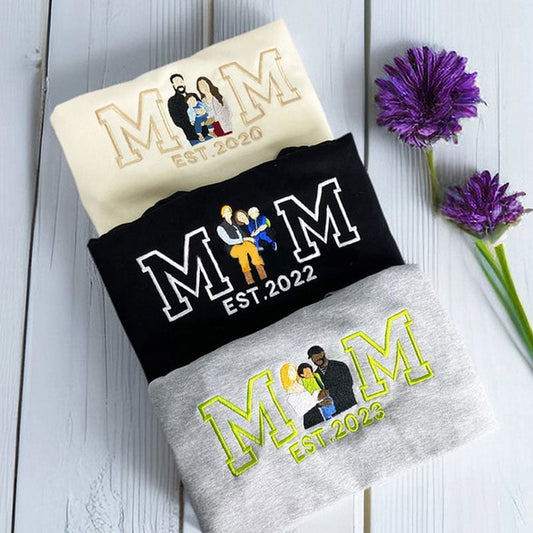 Custom Embroidered Portrait Sweatshirt Best Gift For Mom