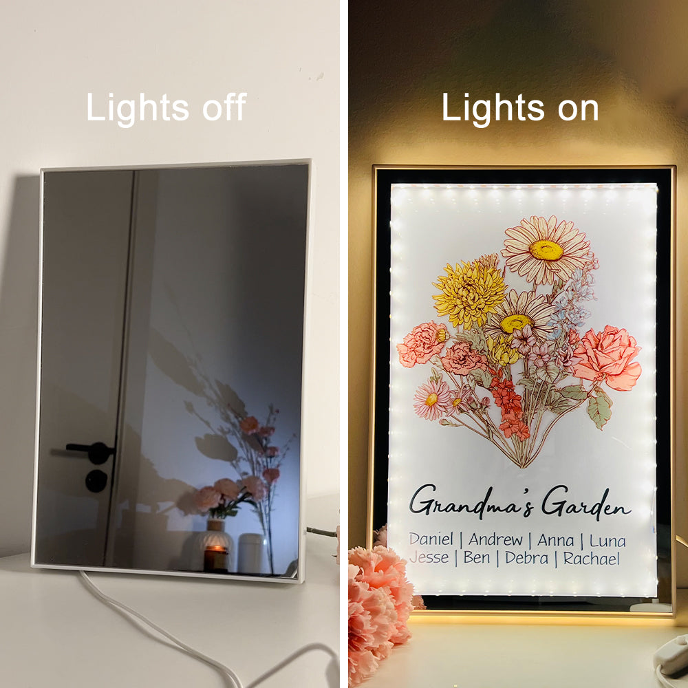 Custom Birth Flower Bouquet Night Light Mirror