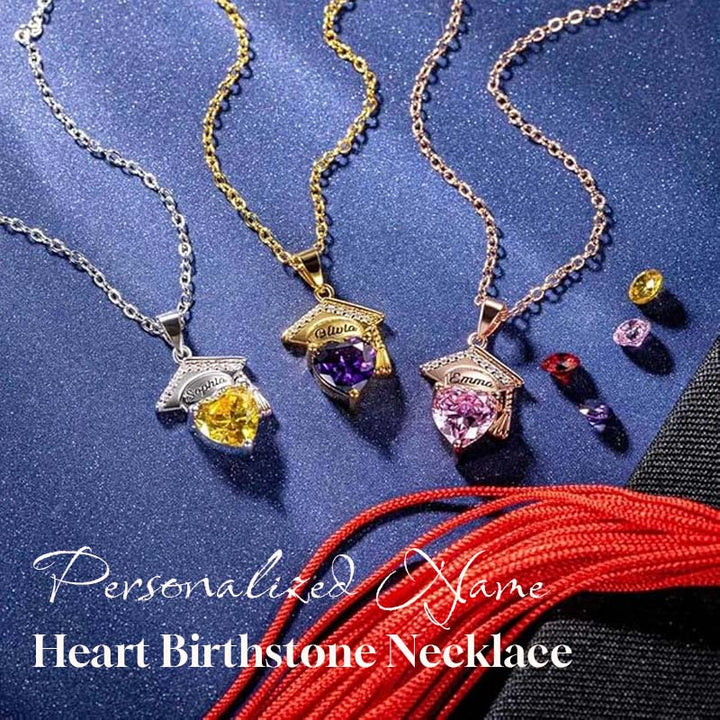 Personalized Name Heart Birthstone Necklace