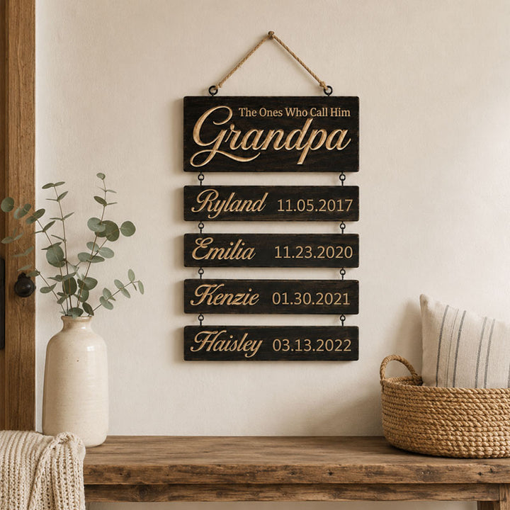 Personalized Grandpa Family Birthday Sign – Custom Father’s Day Gift with Grandkids Names & Birthdays