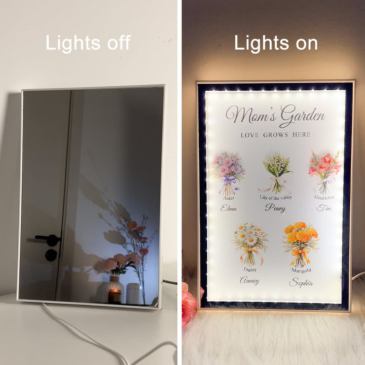 Custom Name Birth Flower Bouquet Night Light Mirror