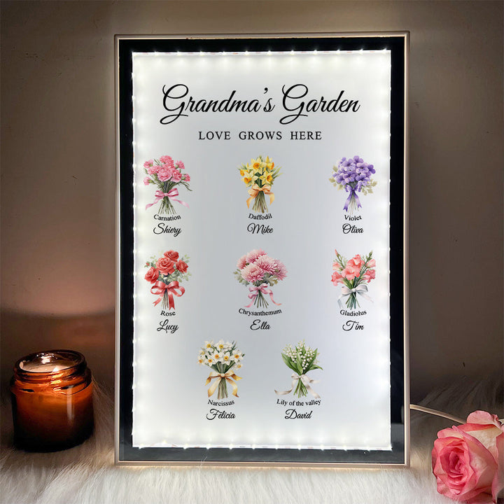 Custom Name Birth Flower Bouquet Night Light Mirror