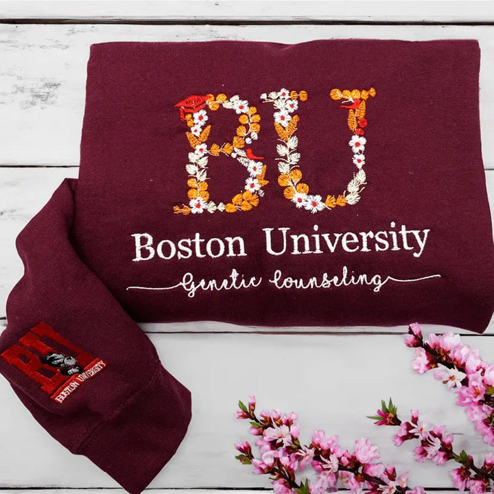 Custom College Floral Embroidered Sweatshirt