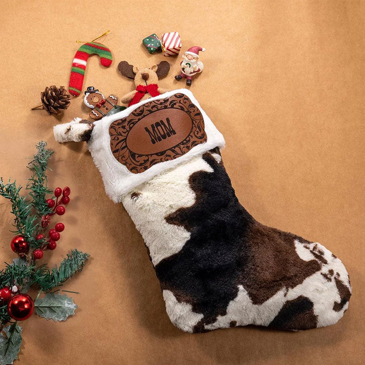 Personalized Western Cowboy Cow Print Fleece Christmas Stocking