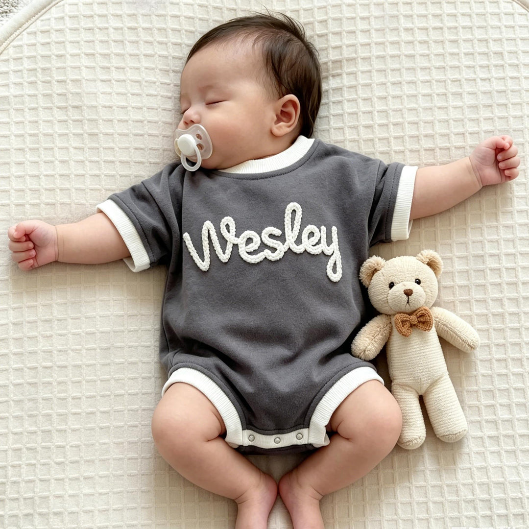 Personalized Hand-Embroidered Baby Romper – Baby-Safe Cotton Outfit