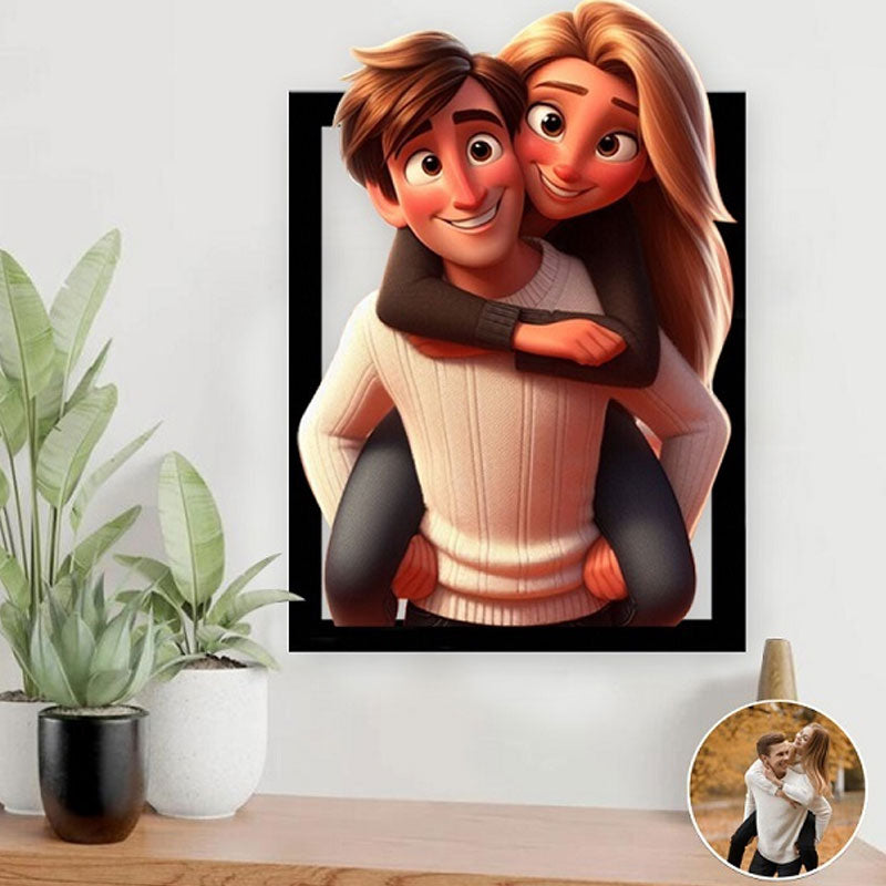 Custom 3D Cartoon Style Wooden Photo Frame – Transform Your Memories into Art!