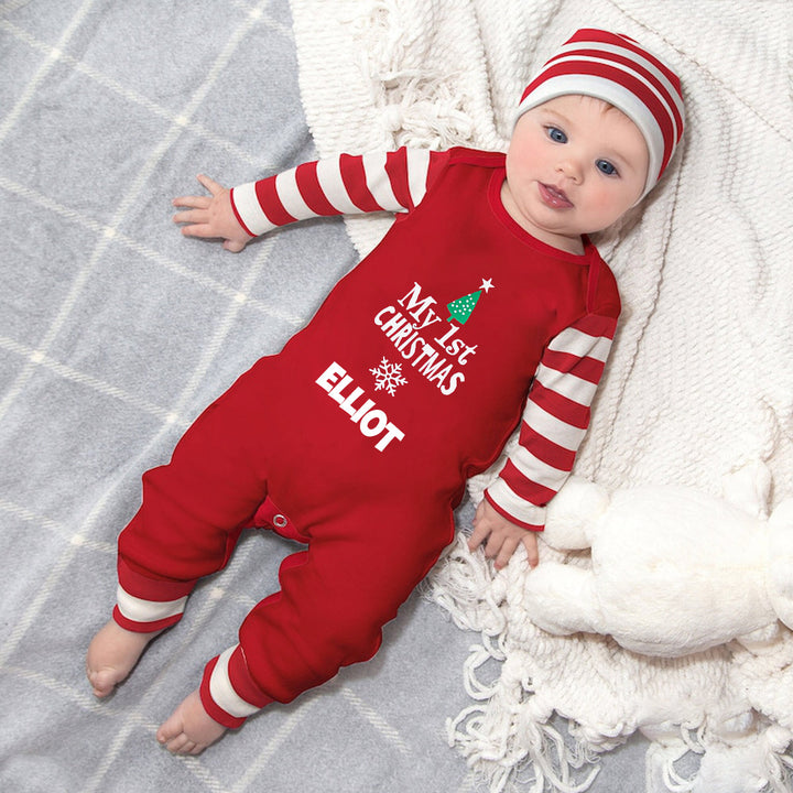 2024 Personalized Baby's 1st Christmas Ropmer and Hat Set