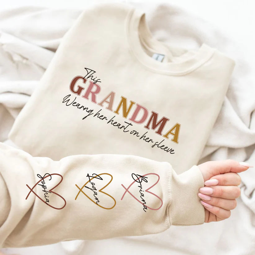 Custom This Mama Wears Her Heart On Her Sleeve Sweatshirt