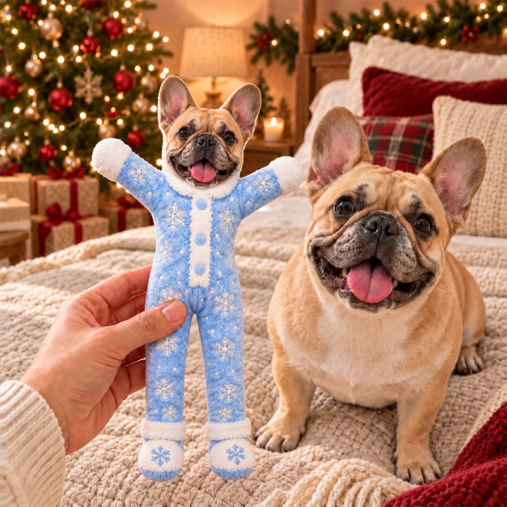 Personalized Pet Photo Christmas Plush Doll – Poseable Holiday Gift for Pet Lovers