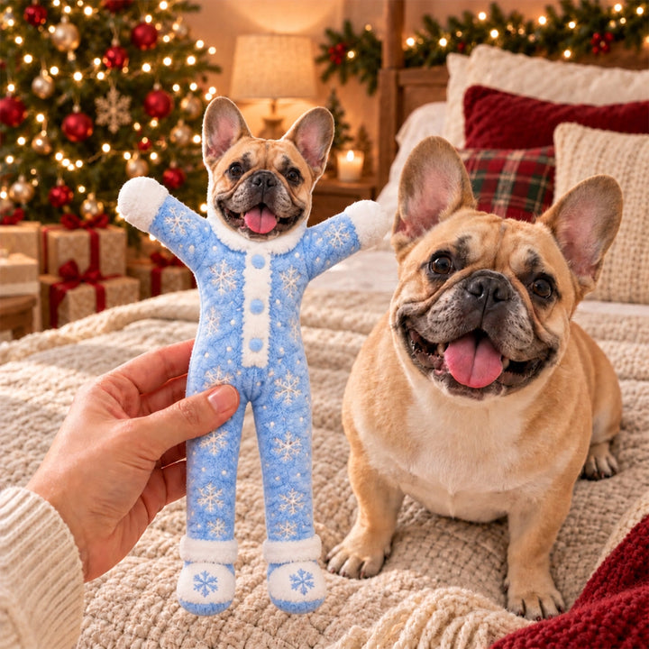 Personalized Pet Photo Christmas Plush Doll – Poseable Holiday Gift for Pet Lovers