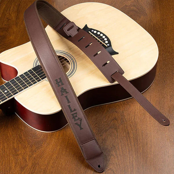 Personalized Engraved Monogram Adjustable Leather Guitar Strap