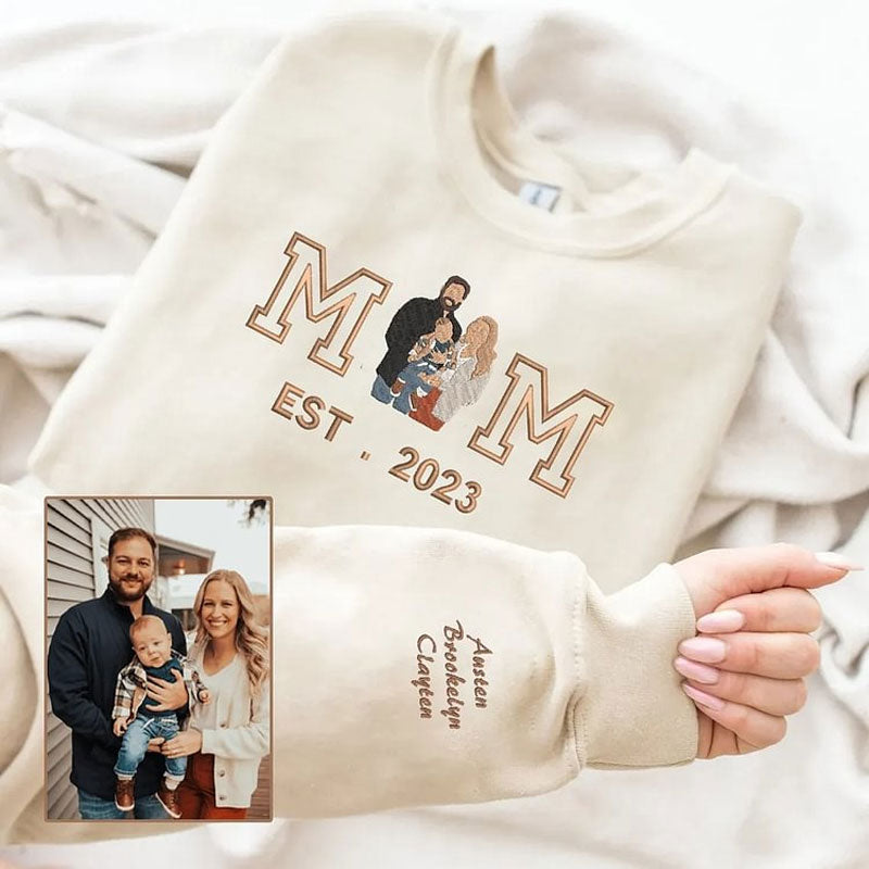 Custom Embroidered Portrait Sweatshirt Best Gift For Mom