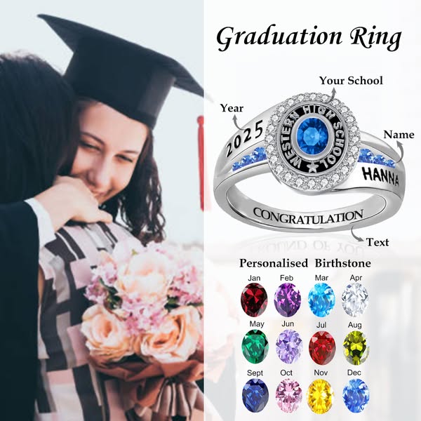 Personalized Engraved Birthstone Graduation Ring Gift for Graduates