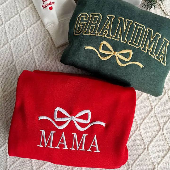 Custom Bow College Mama Embroidered Sweatshirt