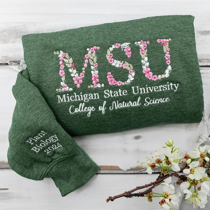 Custom College Floral Embroidered Sweatshirt